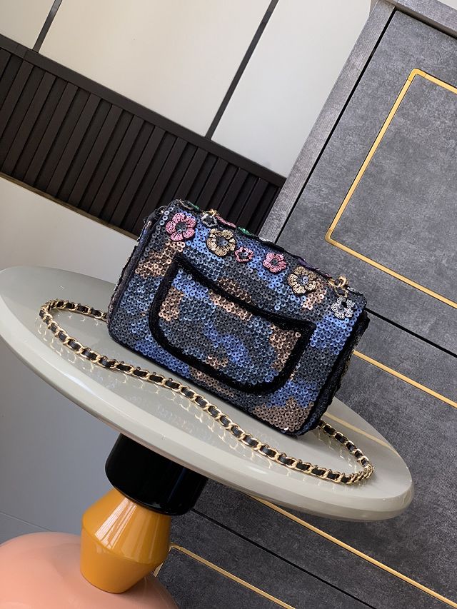 CC original sequins mini flap bag A69900 black