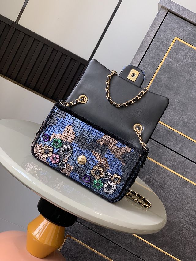 CC original sequins mini flap bag A69900 black