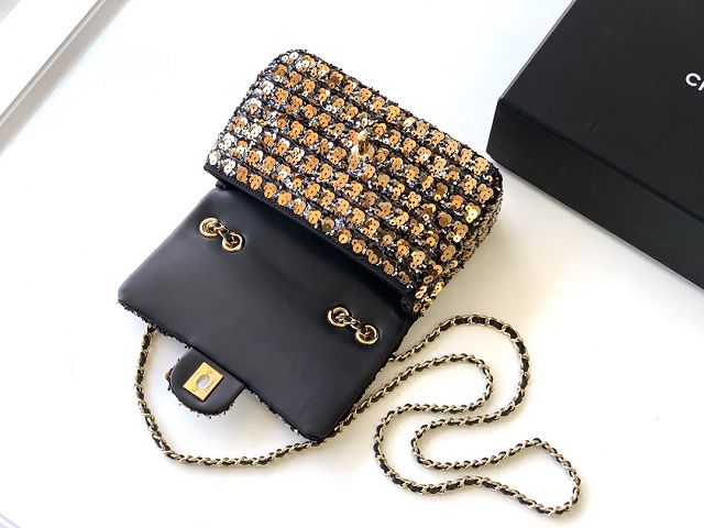 CC original sequins mini flap bag A69900 black