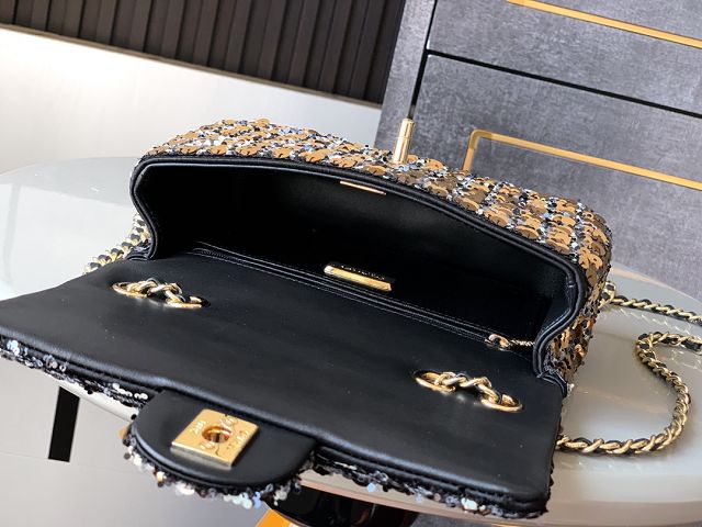 CC original sequins mini flap bag A69900 black