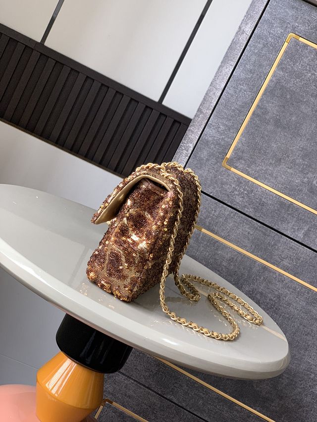 CC original sequins mini flap bag A69900 gold