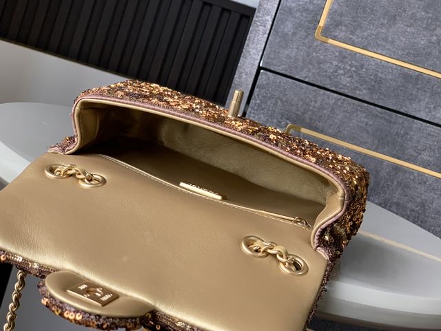 CC original sequins mini flap bag A69900 gold