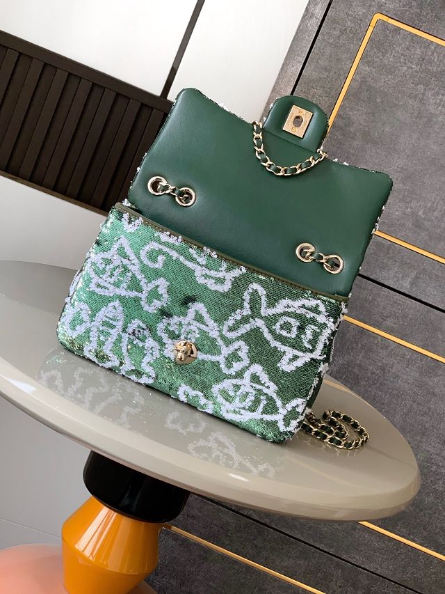 CC original sequins mini flap bag A69900 green