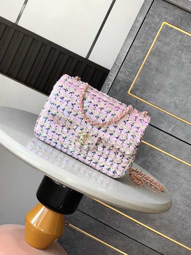 CC original sequins mini flap bag A69900 pink