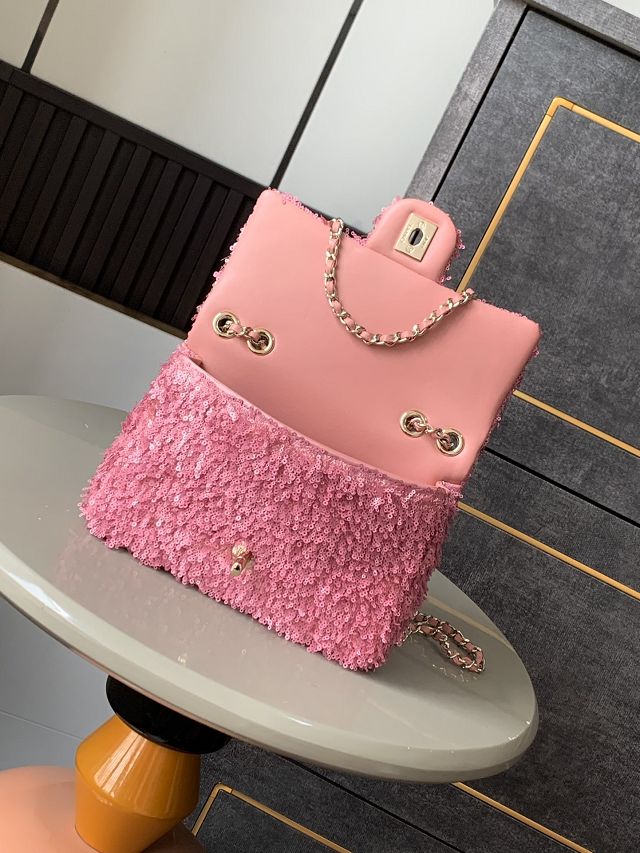 CC original sequins mini flap bag A69900 pink