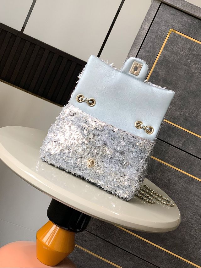 CC original sequins mini flap bag A69900 silver