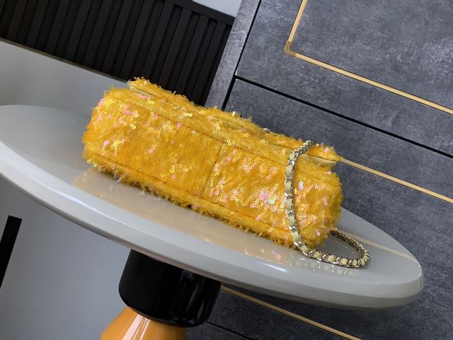 CC original sequins mini flap bag A69900 yellow