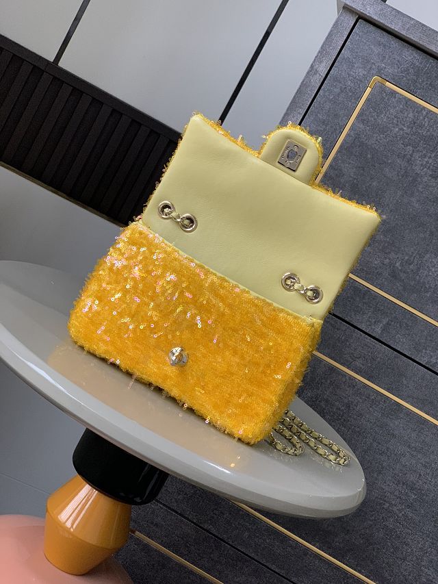 CC original sequins mini flap bag A69900 yellow