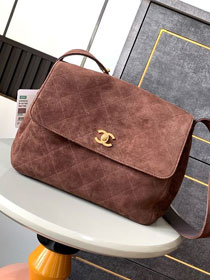 CC original suede large flap bag A99935 dark brown