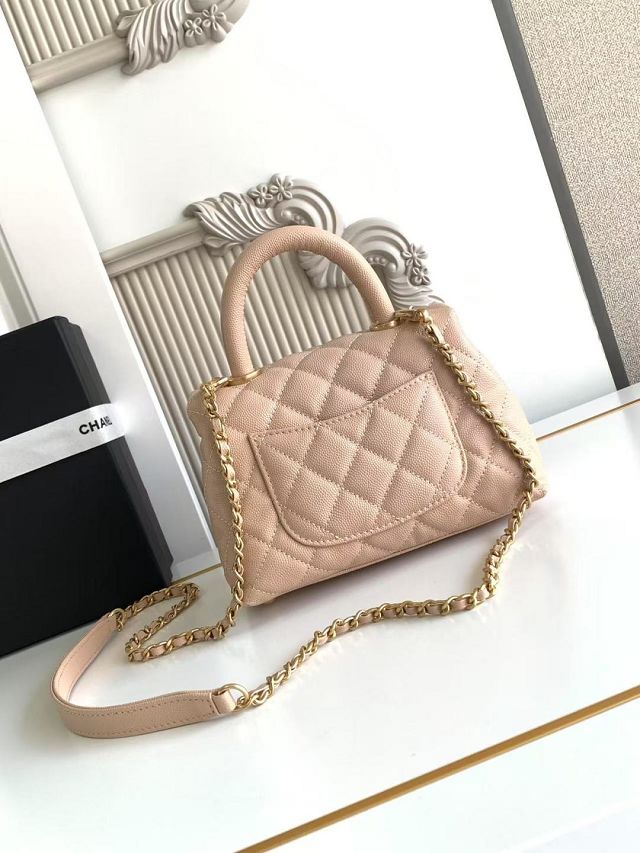 CC original grained calfskin mini coco handle bag AS2215 beige