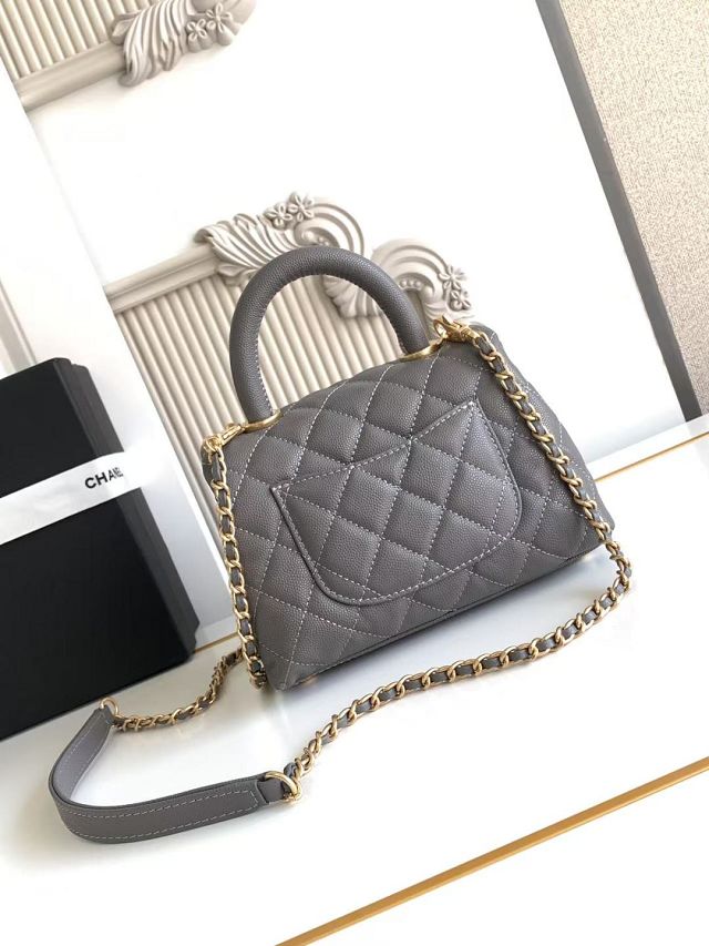 CC original grained calfskin mini coco handle bag AS2215 grey
