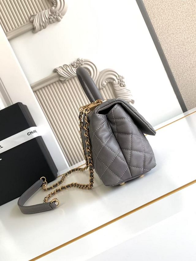 CC original grained calfskin mini coco handle bag AS2215 grey