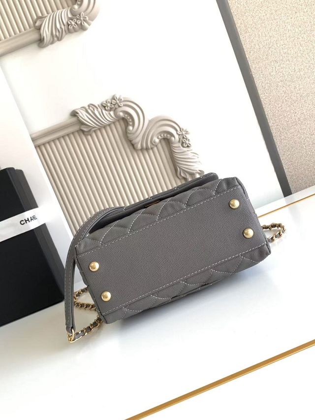 CC original grained calfskin mini coco handle bag AS2215 grey