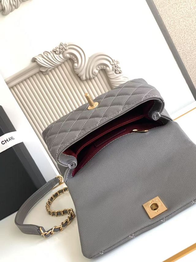CC original grained calfskin mini coco handle bag AS2215 grey