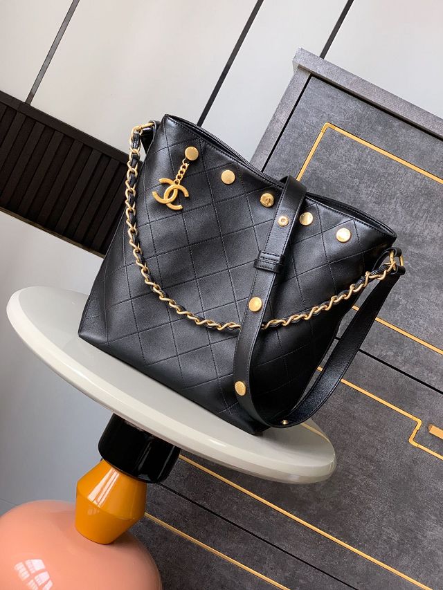 CC original lambskin large bucket bag AS5406 black
