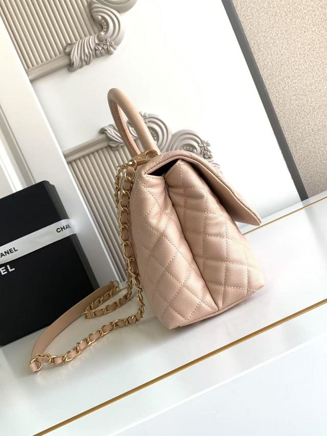 CC original grained calfskin large coco handle bag A92991 beige