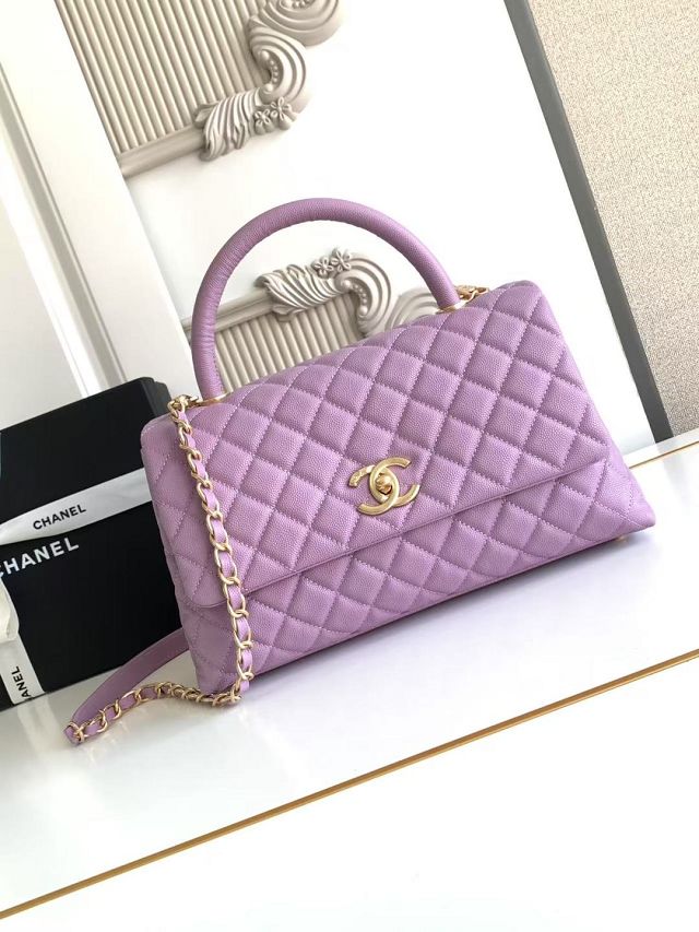 CC original grained calfskin large coco handle bag A92991 purple