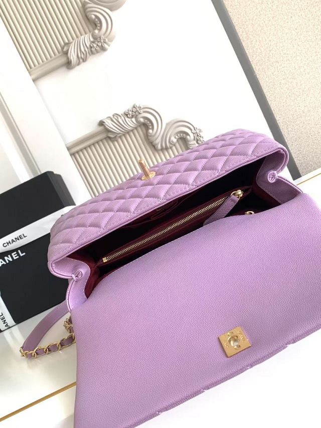 CC original grained calfskin large coco handle bag A92991 purple
