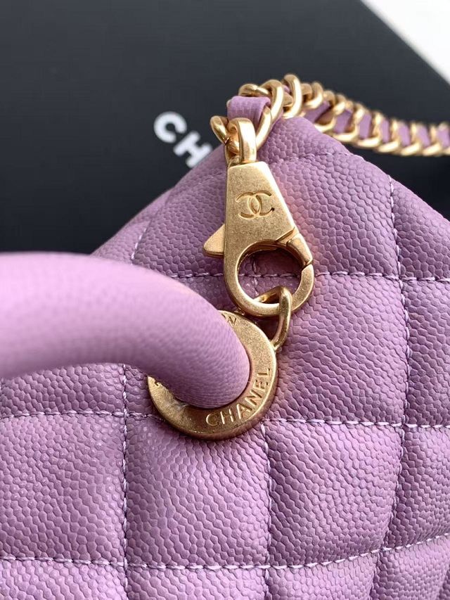 CC original grained calfskin large coco handle bag A92991 purple