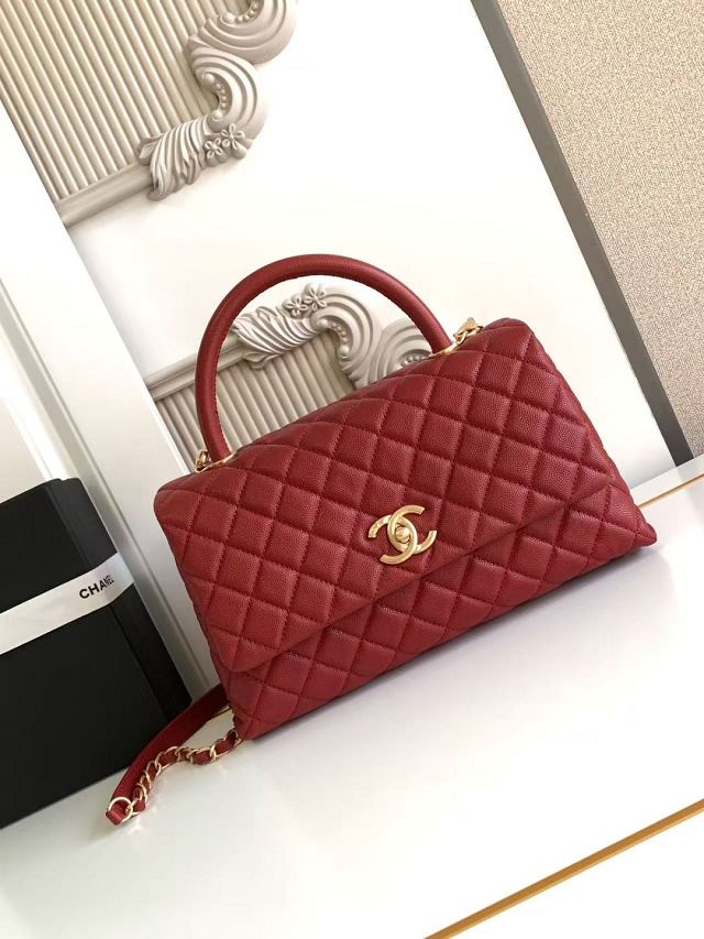 CC original grained calfskin large coco handle bag A92991 red