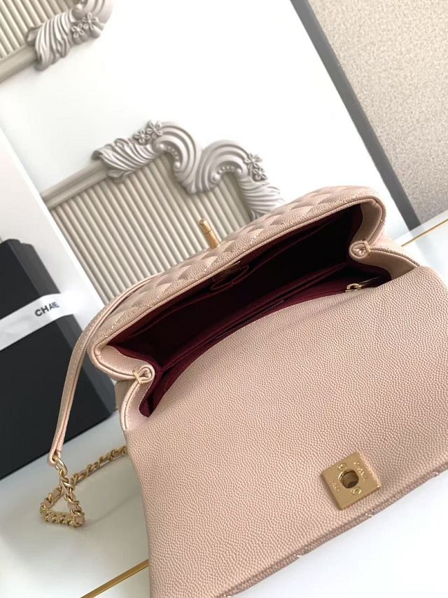 CC original grained calfskin small coco handle bag A92990 beige