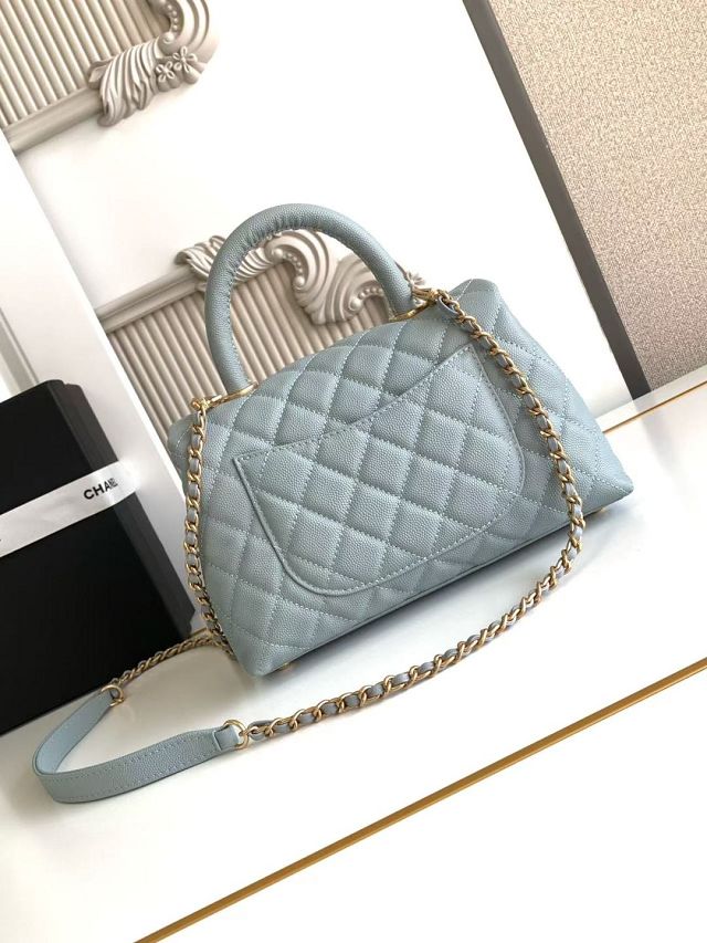 CC original grained calfskin small coco handle bag A92990 blue