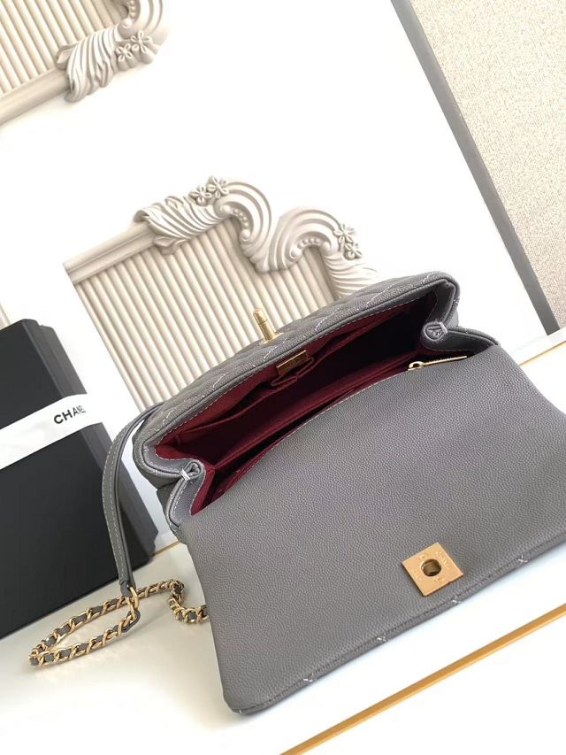 CC original grained calfskin small coco handle bag A92990 grey