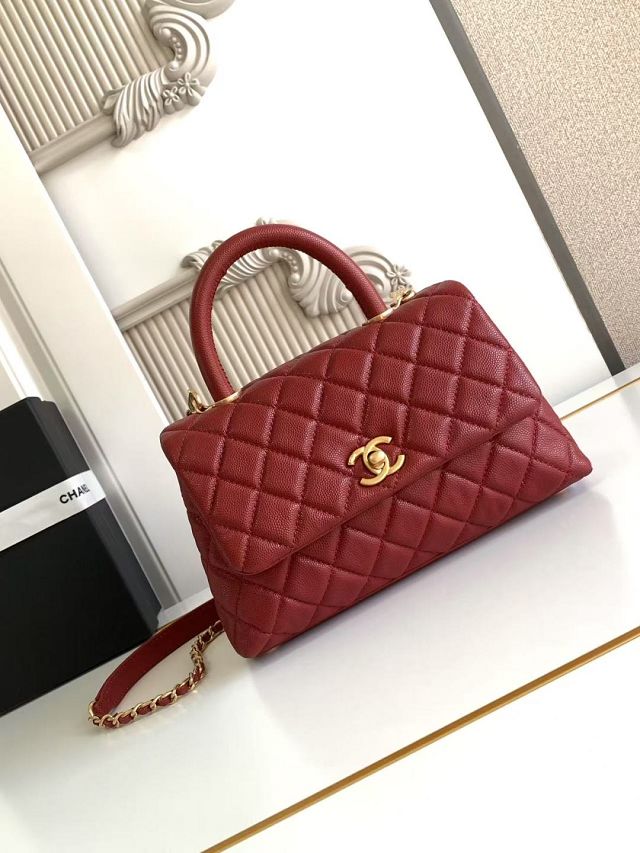 CC original grained calfskin small coco handle bag A92990 red