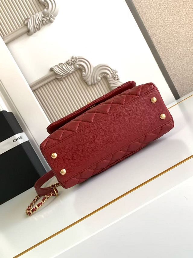CC original grained calfskin small coco handle bag A92990 red