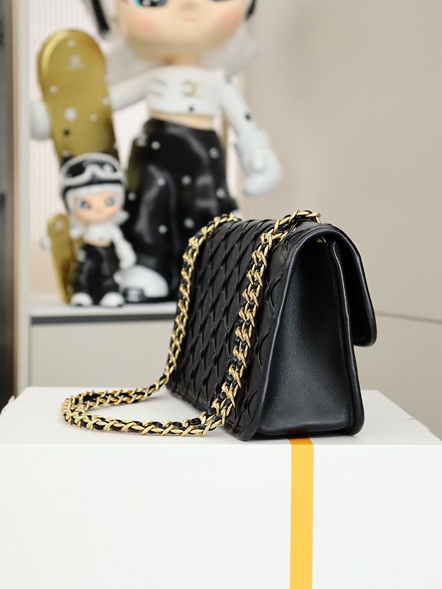 CC original braided calfskin medium flap bag AS4795 black