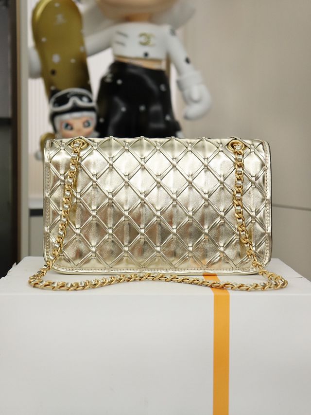 CC original braided calfskin medium flap bag AS4795 gold