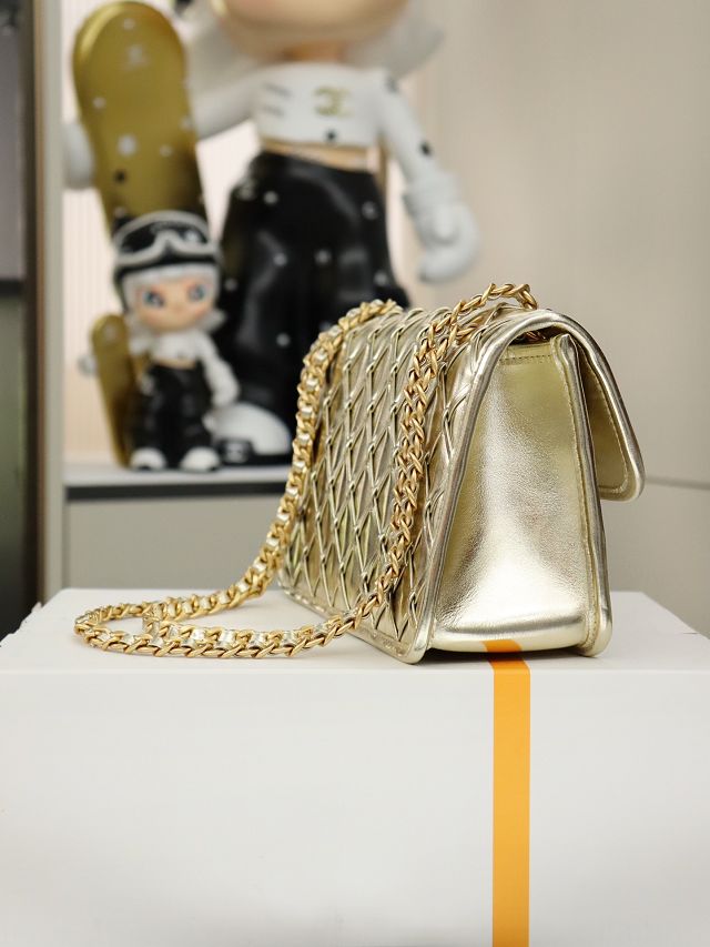 CC original braided calfskin medium flap bag AS4795 gold