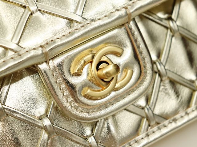 CC original braided calfskin medium flap bag AS4795 gold