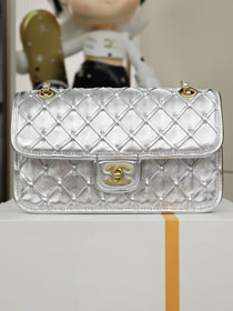 CC original braided calfskin medium flap bag AS4795 silver