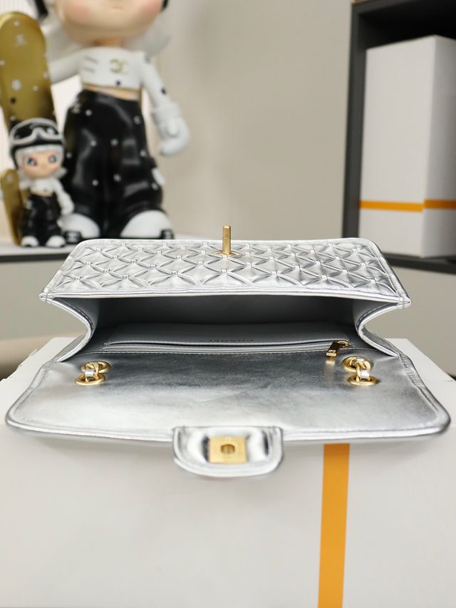 CC original braided calfskin medium flap bag AS4795 silver