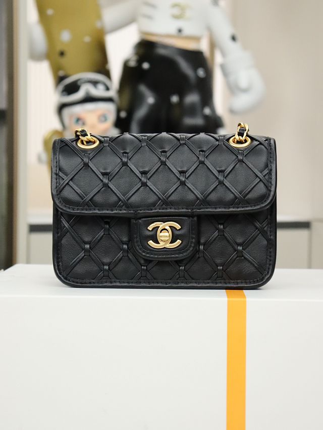 CC original braided calfskin mini flap bag AS4797 black