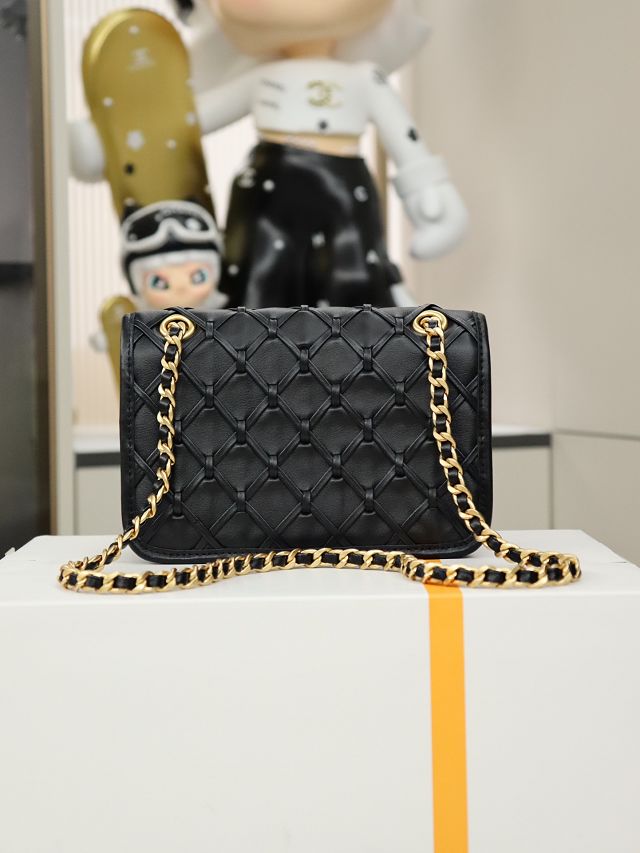 CC original braided calfskin mini flap bag AS4797 black