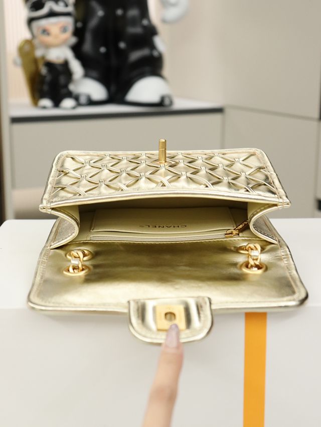 CC original braided calfskin mini flap bag AS4797 gold