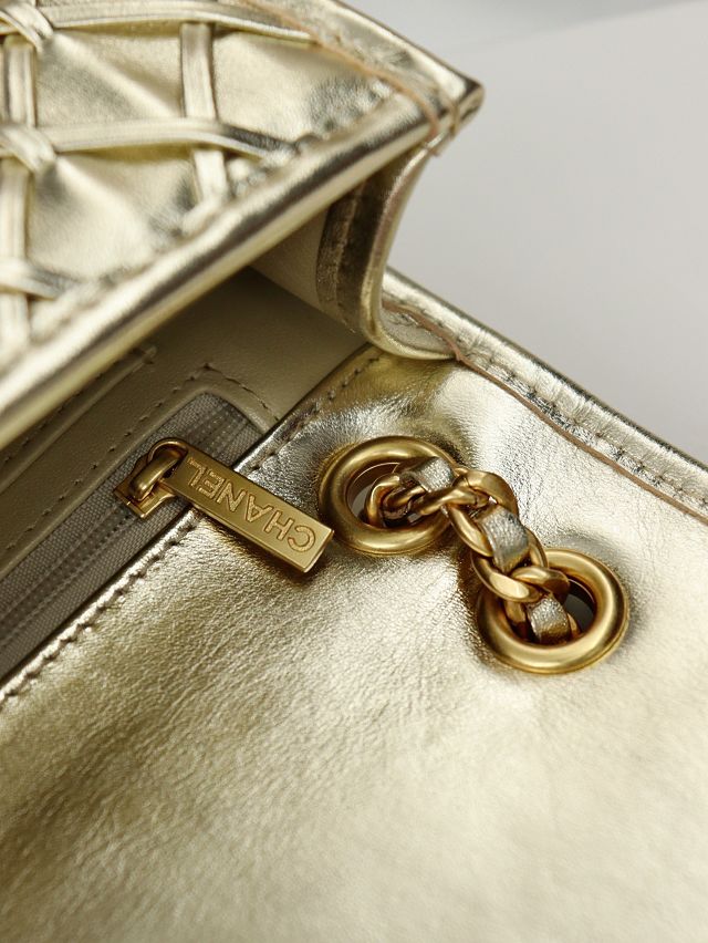 CC original braided calfskin mini flap bag AS4797 gold