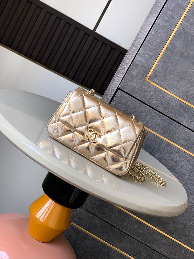 CC original calfskin clutch with chain AP4593 gold