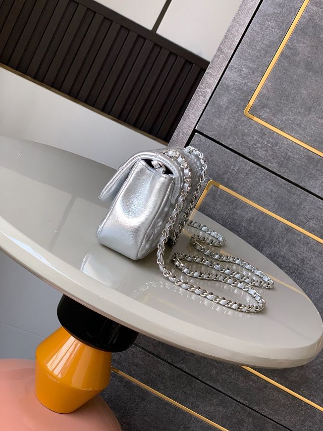 CC original calfskin clutch with chain AP4593 silver