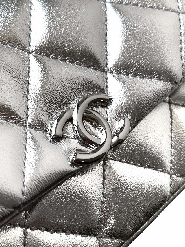 CC original calfskin clutch with chain AP4593 silver