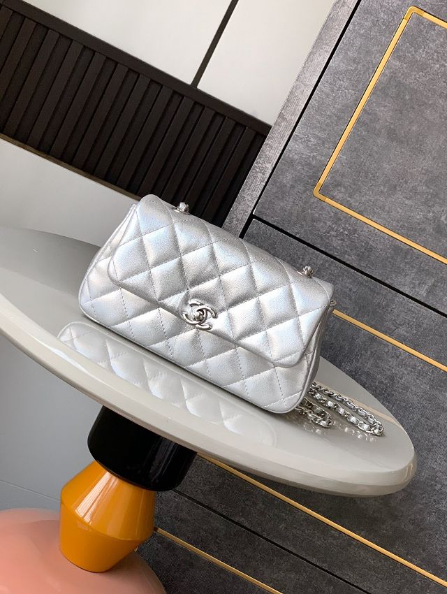 CC original calfskin mini flap bag AS4592 silver