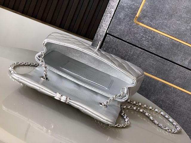 CC original calfskin mini flap bag AS4592 silver