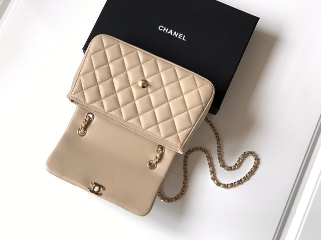 CC original calfskin small flap bag AS5485 apricot