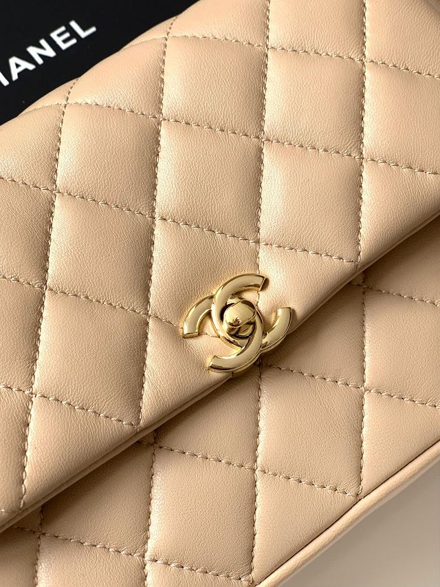 CC original calfskin small flap bag AS5485 apricot