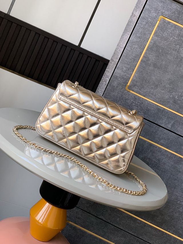 CC original calfskin small flap bag AS5485 gold