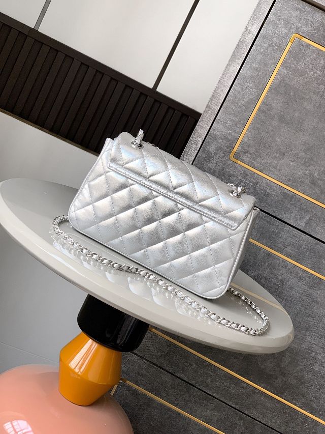 CC original calfskin small flap bag AS5485 silver