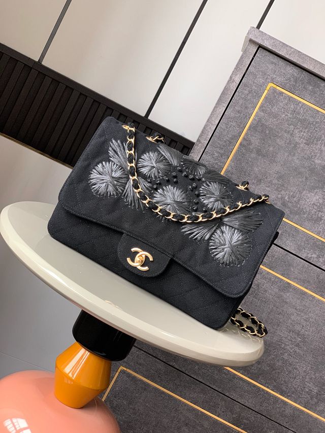 CC original fabric medium flap bag A01112 black