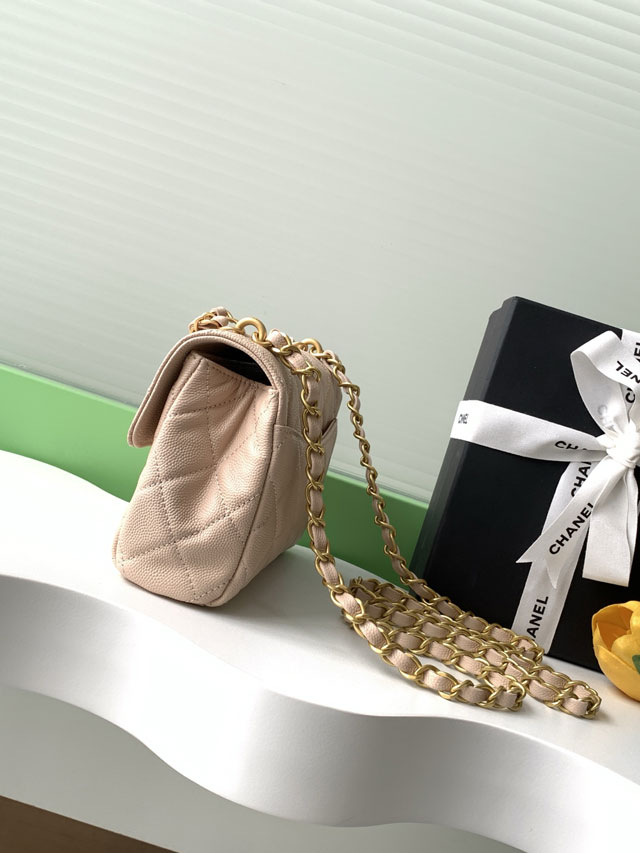 CC original grained calfskin mini flap bag AS5239 apricot